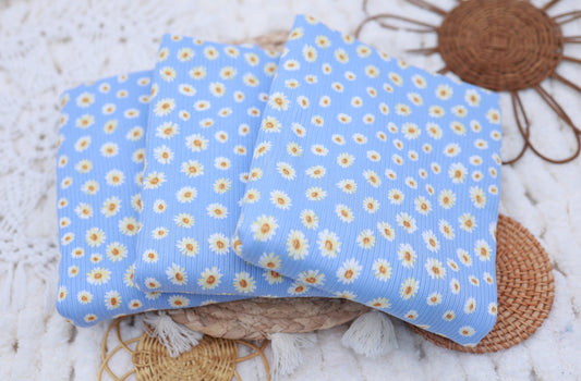 (4X2 Rib) Blue With White Daisy