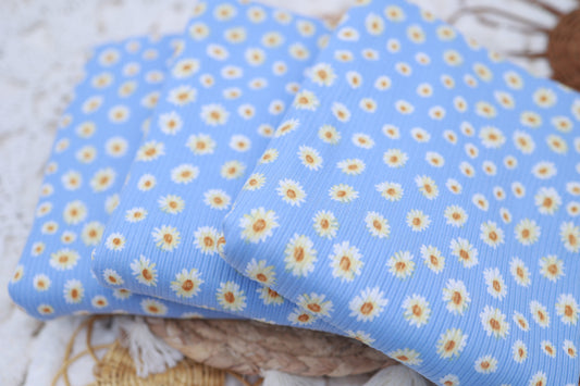 (4X2 Rib) Blue With White Daisy