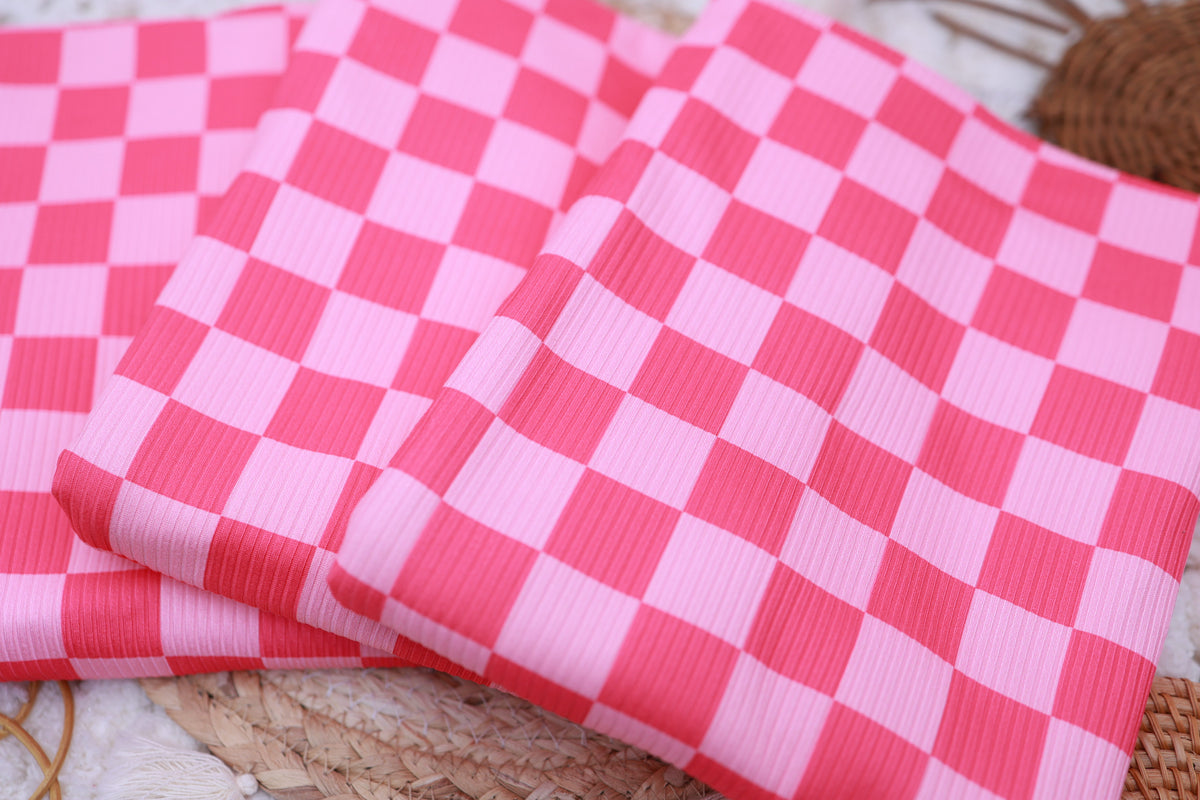 (Rib) Checkered 2Tone Pink