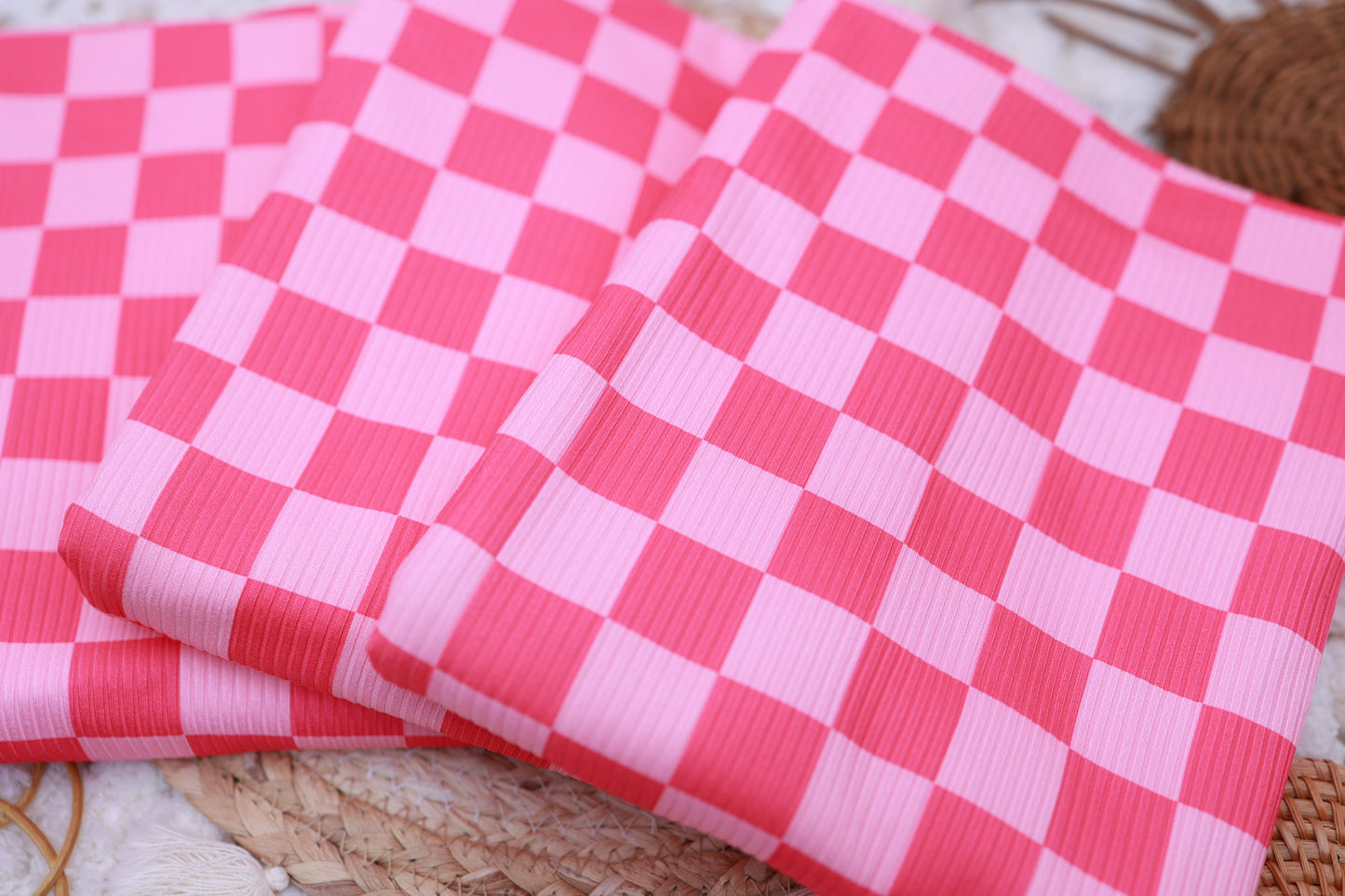(Rib) Checkered 2Tone Pink