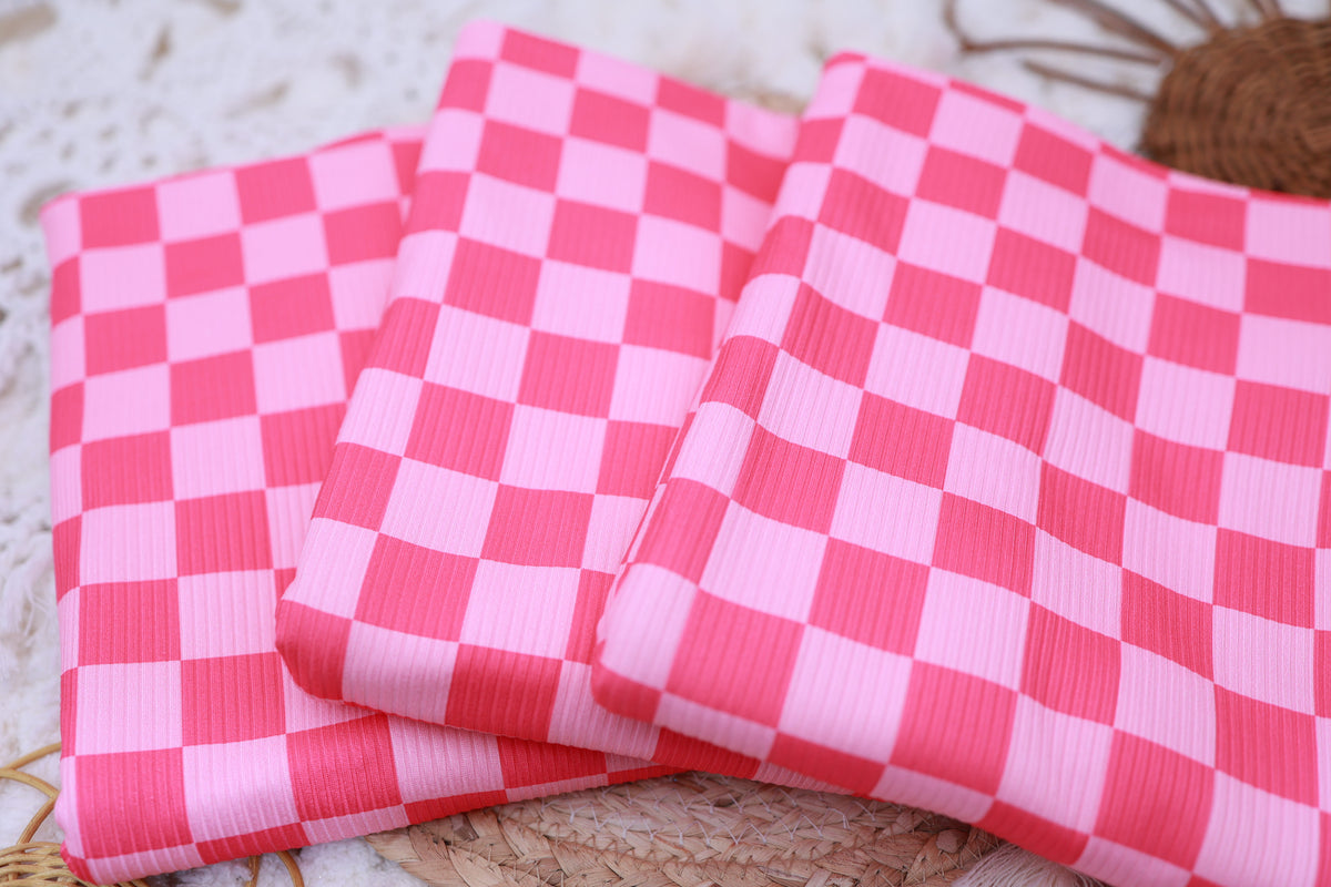 (Rib) Checkered 2Tone Pink