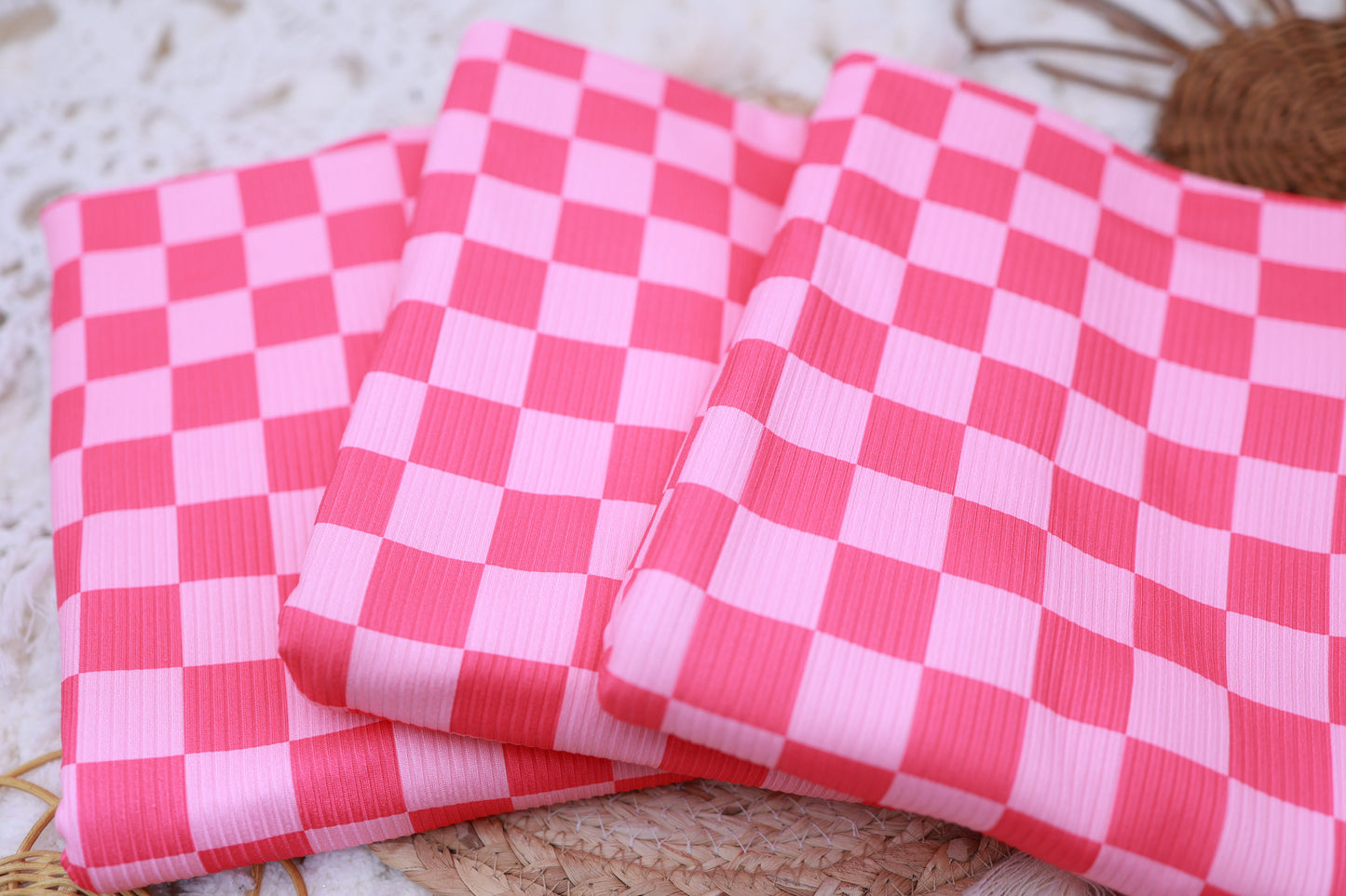(Rib) Checkered 2Tone Pink