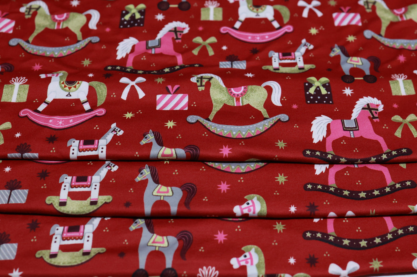 (DBP) Christmas Rocking Horses On Red