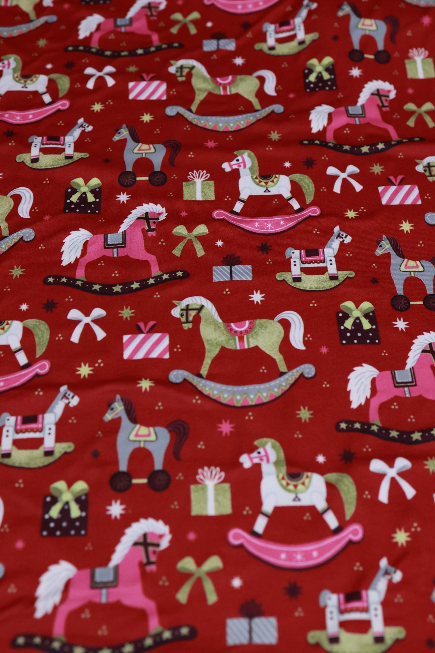 (DBP) Christmas Rocking Horses On Red