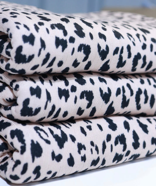 (Wide Rib) Leopard on Beige Pointelle