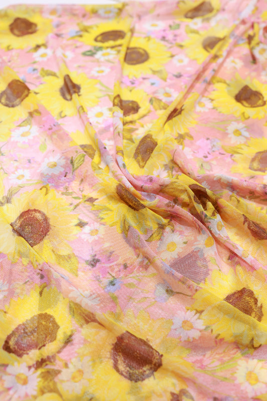 (Knit Mesh) Sunflowers On Pink