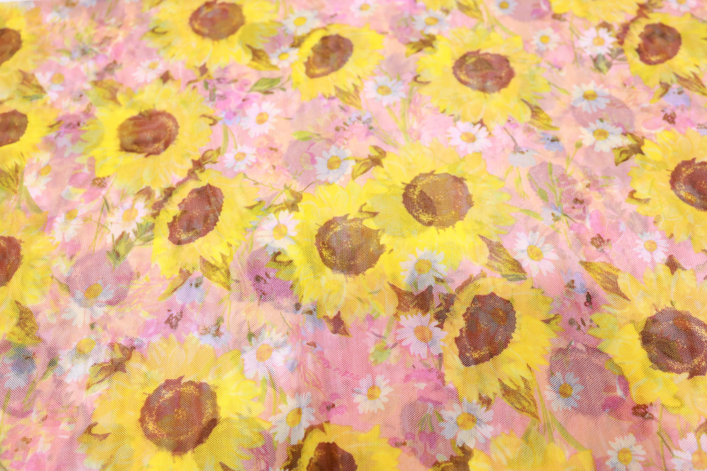 (Knit Mesh) Sunflowers On Pink