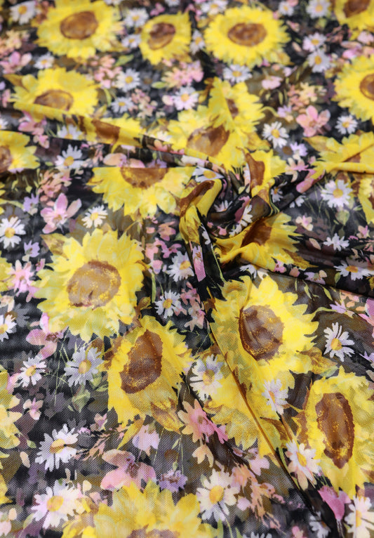 (Knit Mesh) Sunflowers On Black