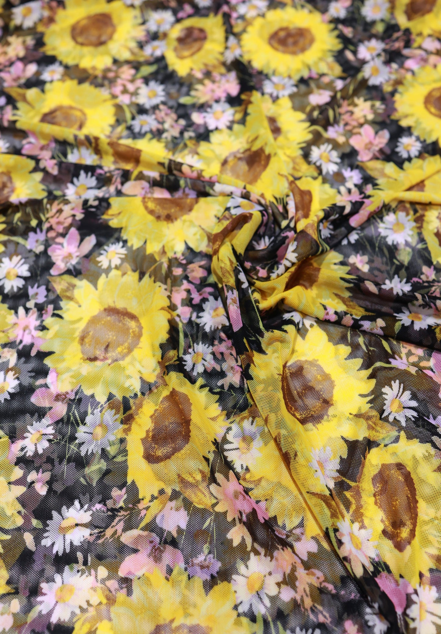 (Knit Mesh) Sunflowers On Black