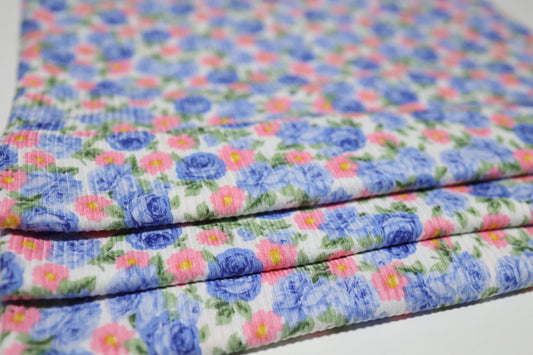 (Rib) Baby Blue & Coral Roses