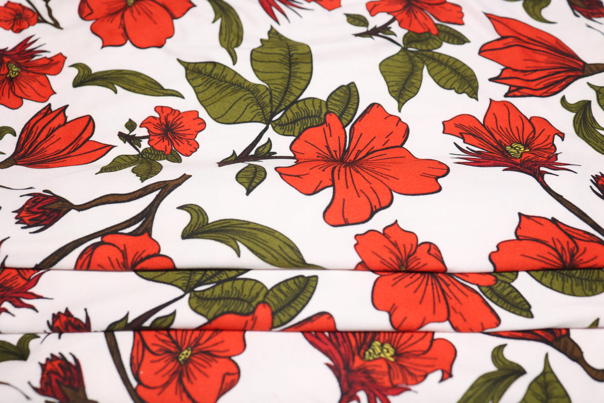(DPB) Red Floral on White