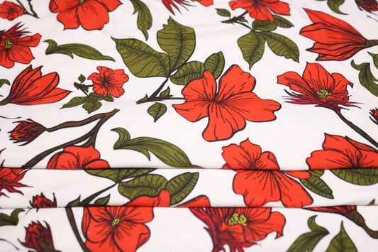 (DPB) Red Floral on White