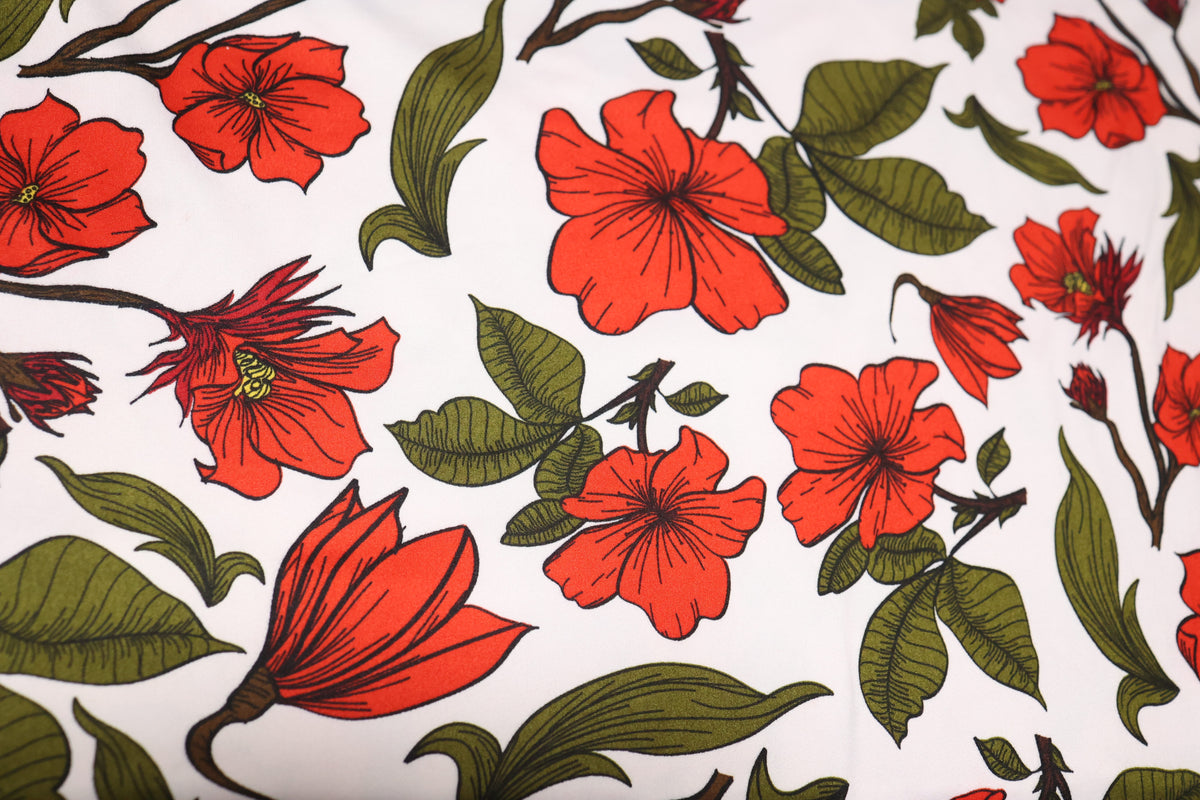 (DPB) Red Floral on White