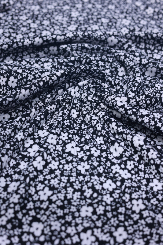 (Rib) White Ditsy Florals On Black