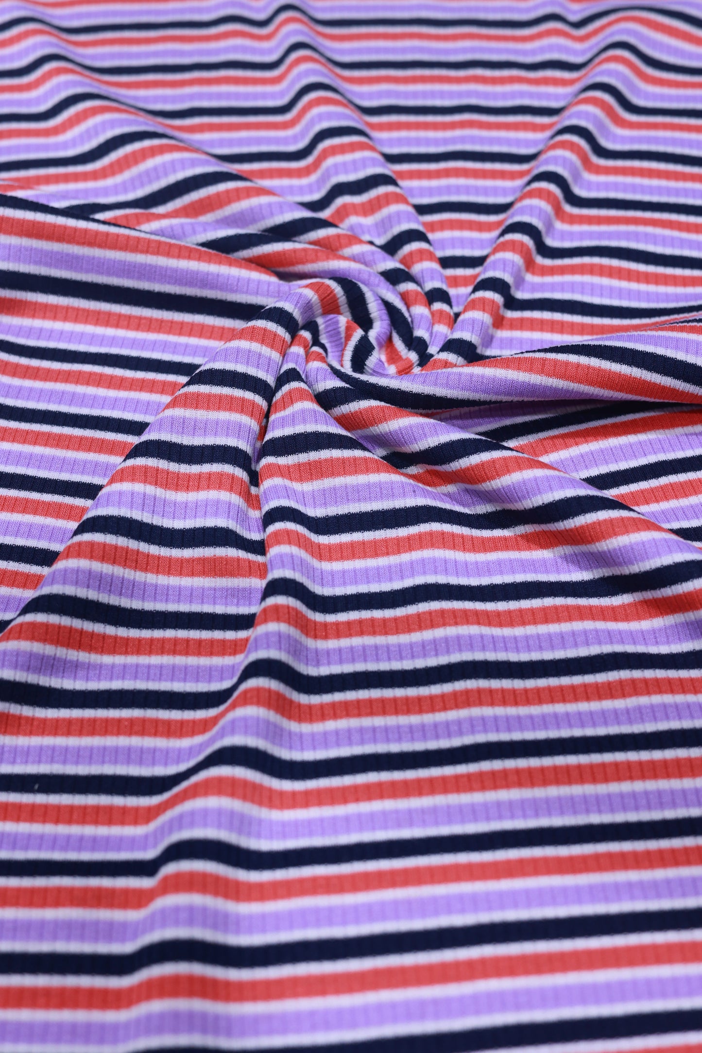 (Rib) Navy, Coral & Lavender Stripes