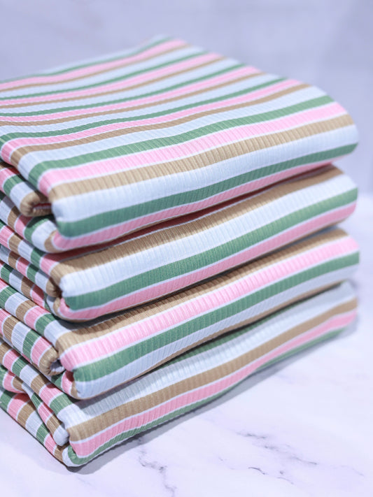 (Rib) Rose, Gold, Silver & Green Stripes