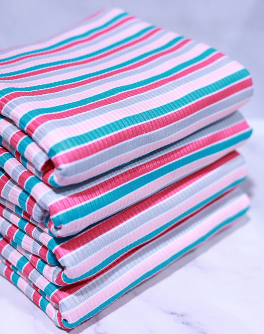 (Rib) Rose, Teal, Silver & Pink Stripes