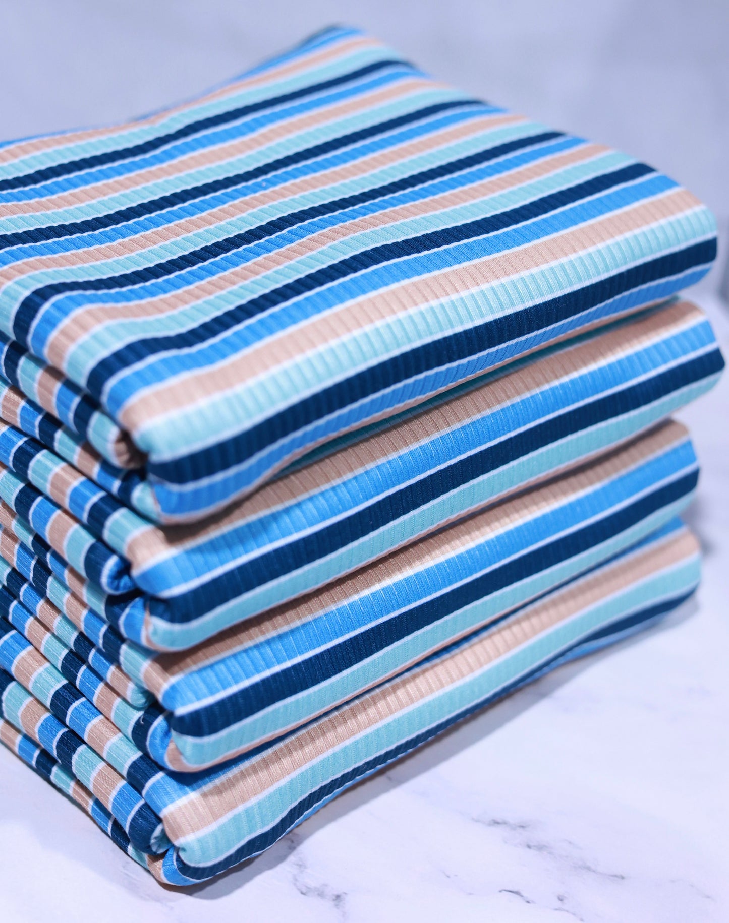 (Rib) Navy, Md Blue, Gold & Mint Stripes