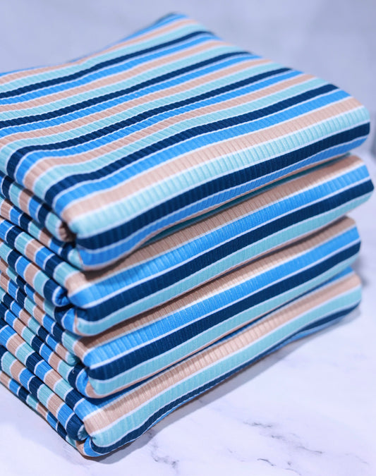 (Rib) Navy, Md Blue, Gold & Mint Stripes