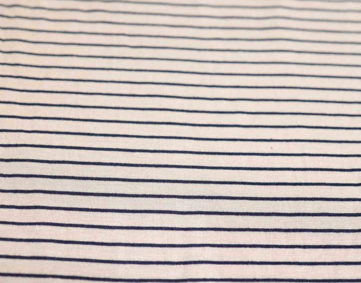 (Rayon) Navy Stripes on Oatmeal