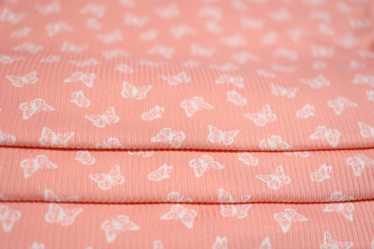 (Rib) Small Butterfly on Pink