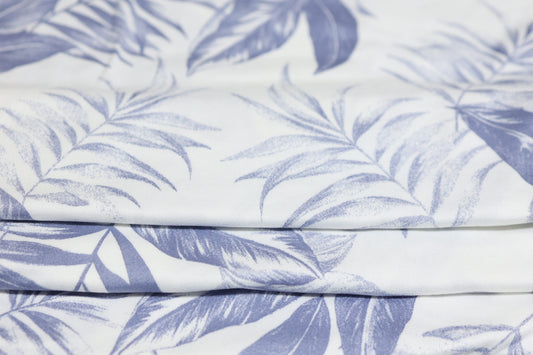 (DBP) Denim Tropical Leaves On White