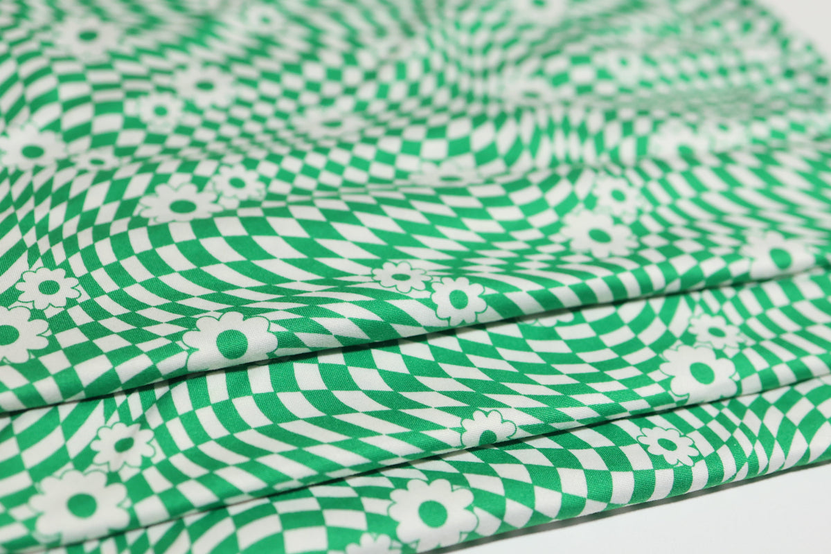 (DBP) Retro Checkered W/ Flower Kelly Green