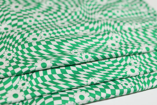 (DBP) Retro Checkered W/ Flower Kelly Green