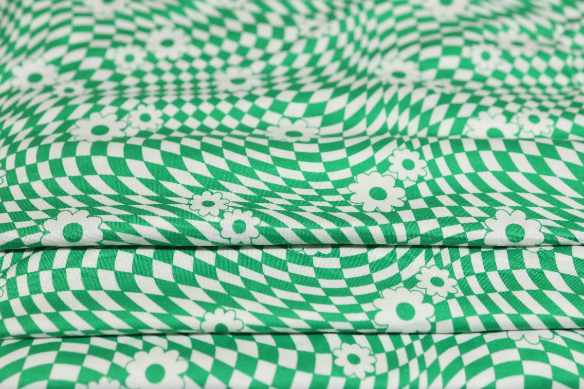 (DBP) Retro Checkered W/ Flower Kelly Green