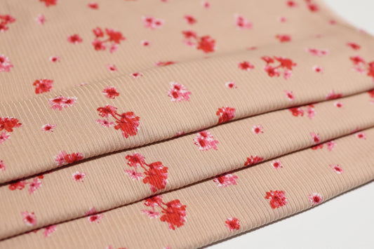 (Rib) Pink Ditsy Floral On Mauve