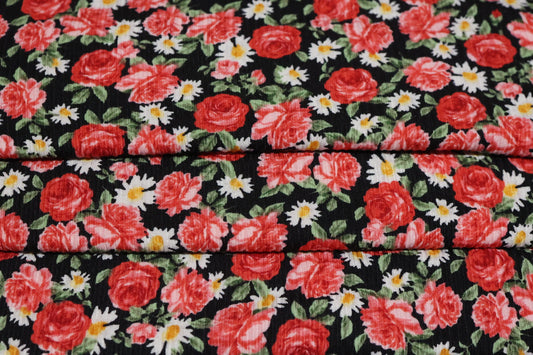 (Rib) Red Roses & Daisys On Black