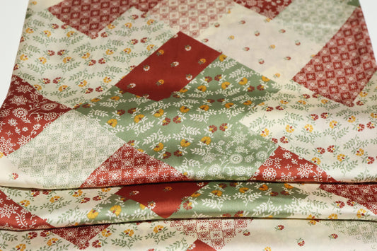 (Satin) Tan/Green Patchwork NO STRETCH