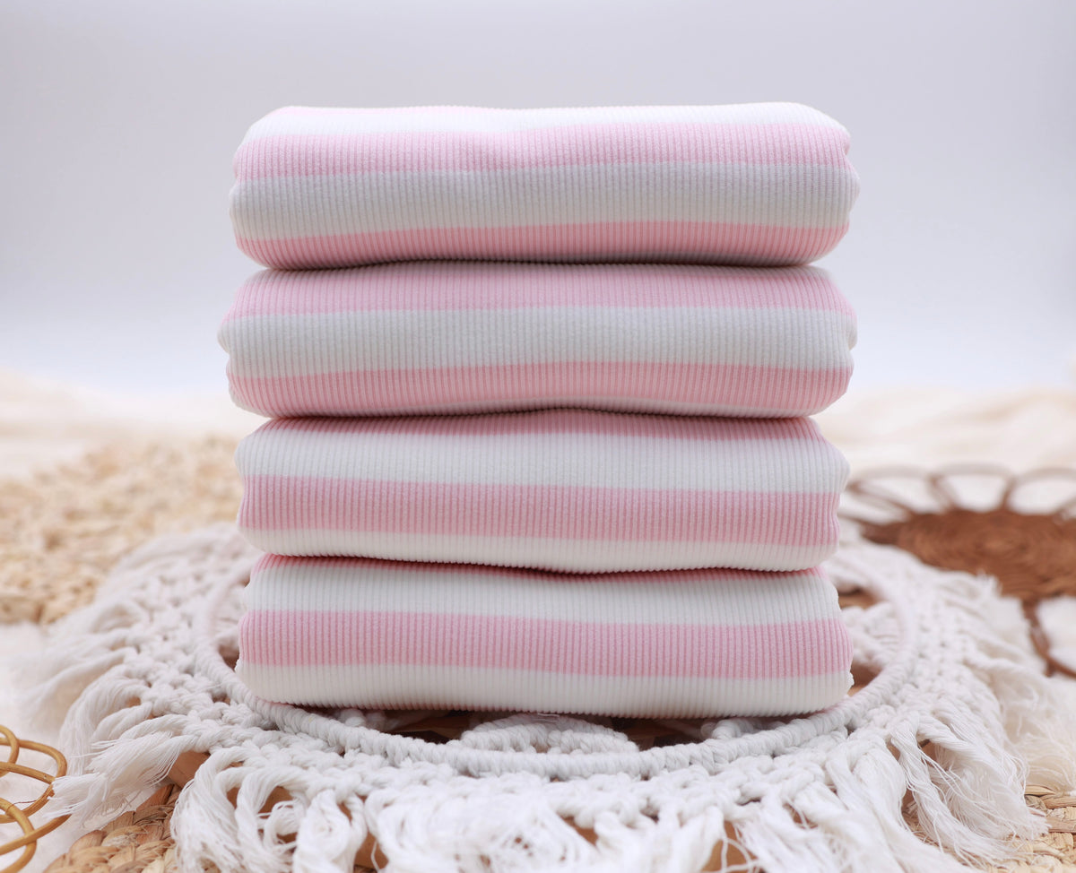 (Rib Fleece) Stripes Pink & White