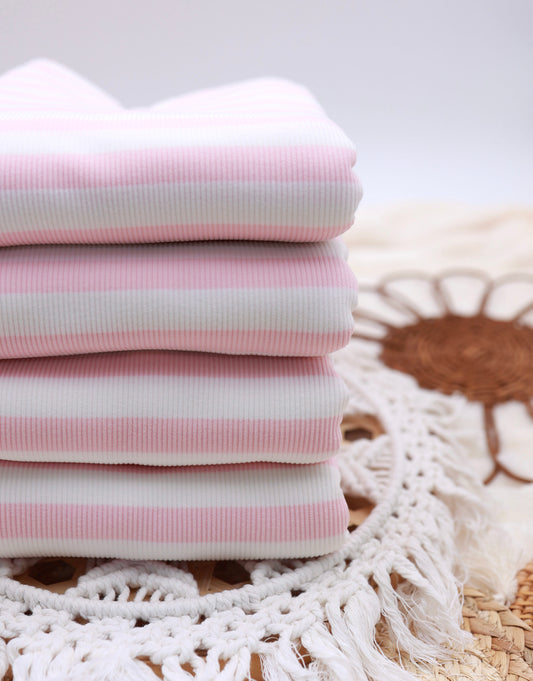 (Rib Fleece) Stripes Pink & White