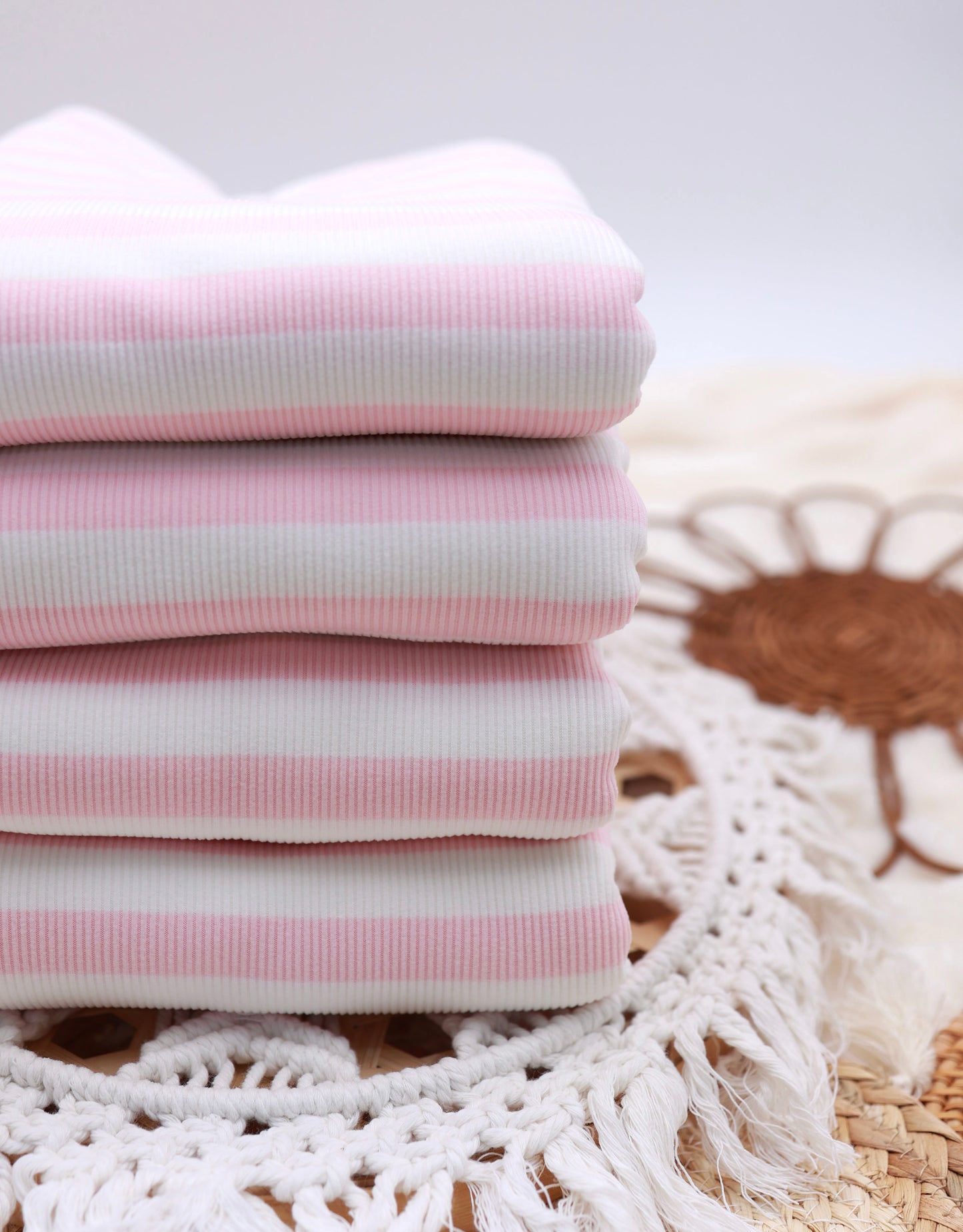 (Rib Fleece) Stripes Pink & White