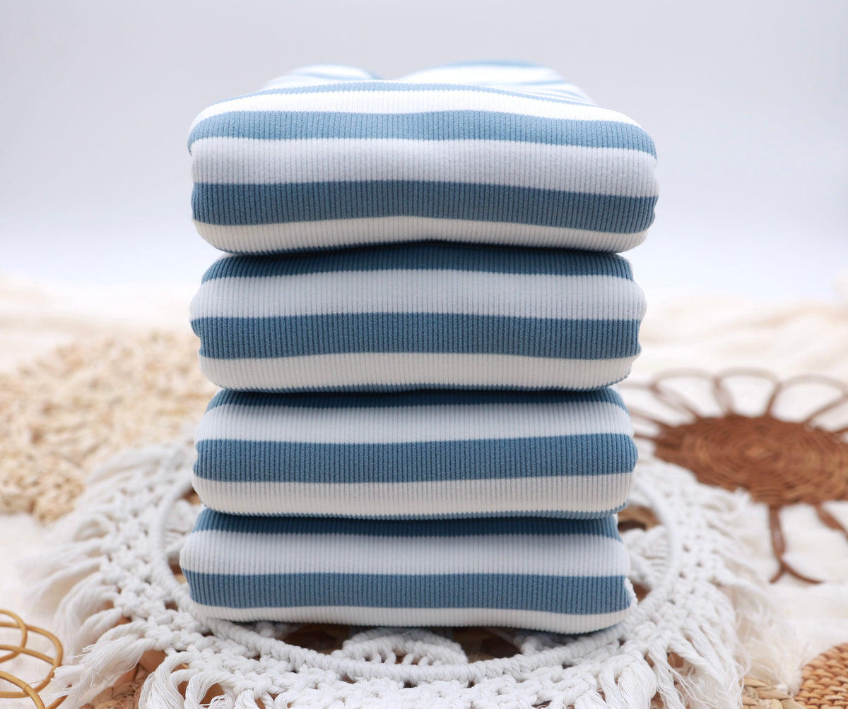 (Rib Fleece) Stripes Denim & White