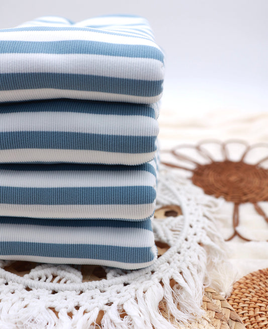 (Rib Fleece) Stripes Denim & White