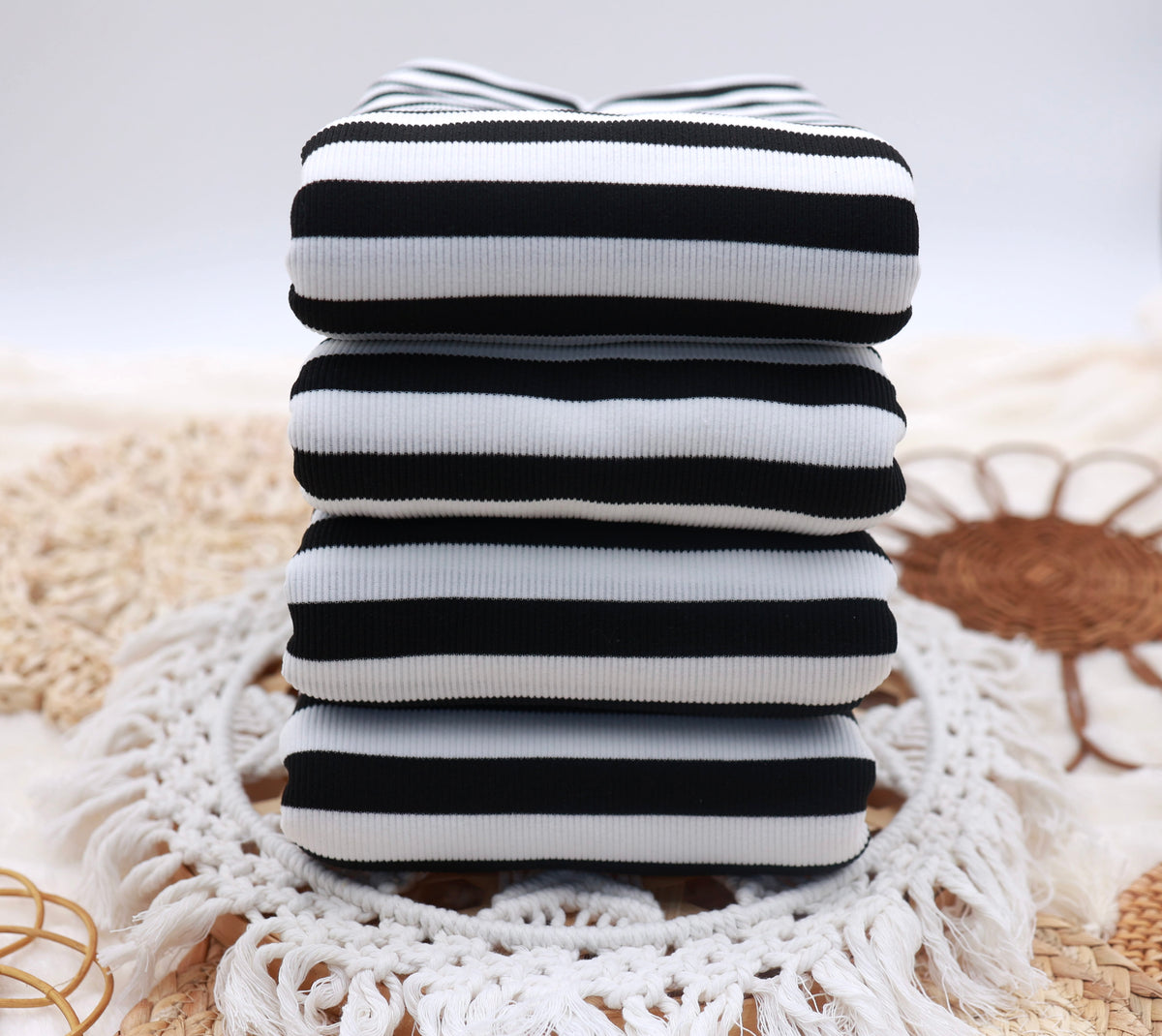 (Rib Fleece) Stripes Black & White