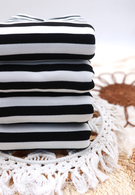 (Rib Fleece) Stripes Black & White