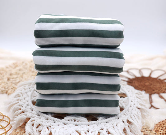 (Rib Fleece) Stripes Green & White