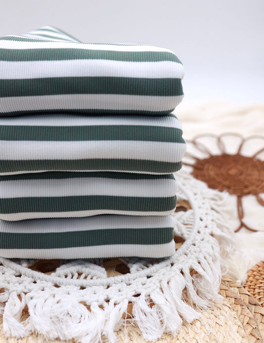 (Rib Fleece) Stripes Green & White