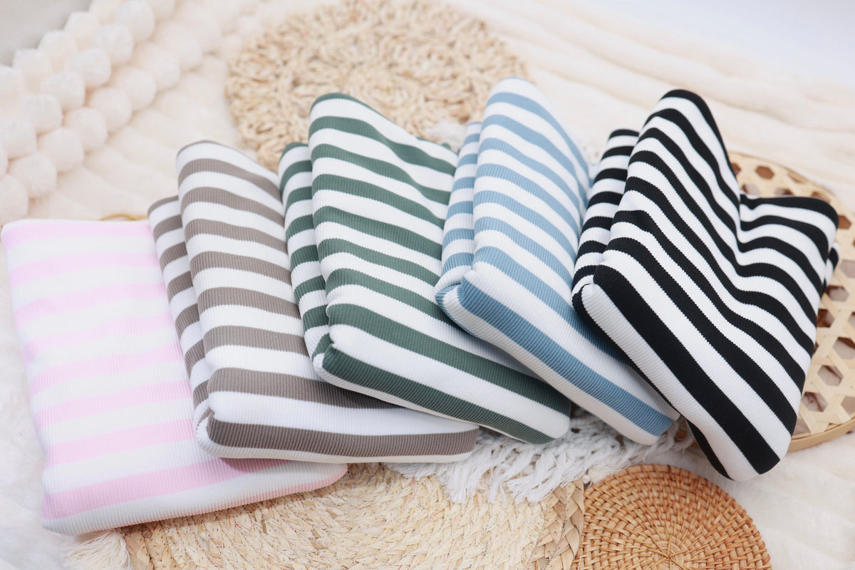 (Rib Fleece) Stripes Denim & White
