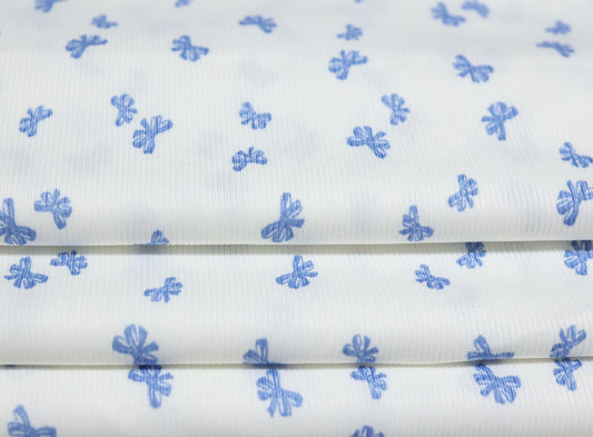 (Rib) Blue Bows On Ivory