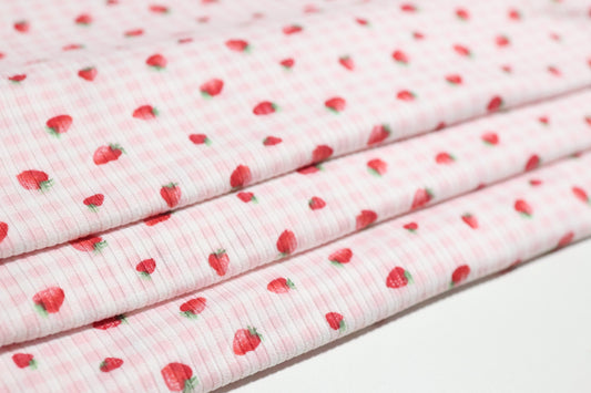 (Rib) Strawberry On Pink Gingham