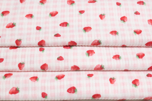 (Rib) Strawberry On Pink Gingham