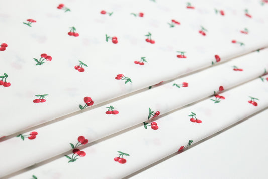 (Cotton Span) Red Cherries On White