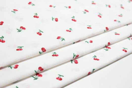(Cotton Span) Red Cherries On White
