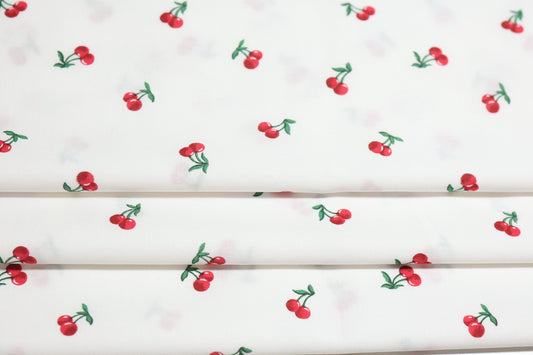 (Cotton Span) Red Cherries On White
