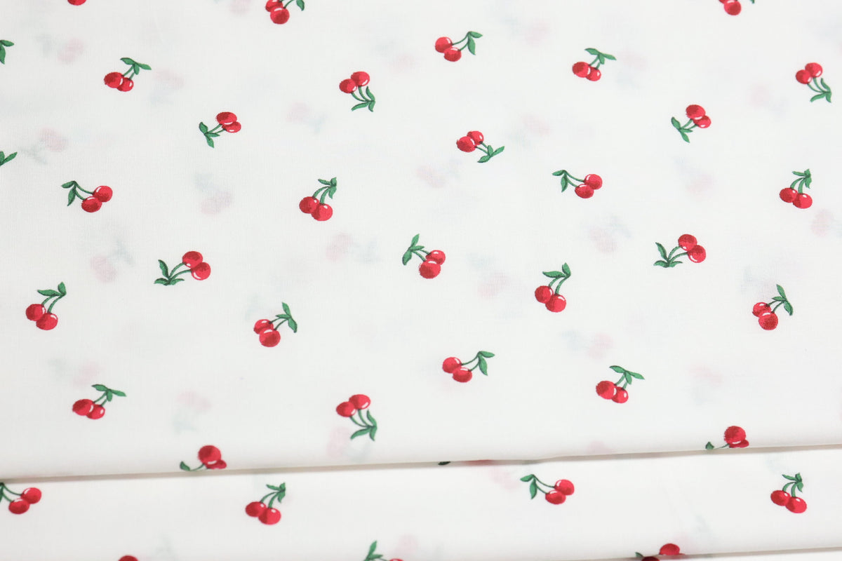 (Cotton Span) Red Cherries On White