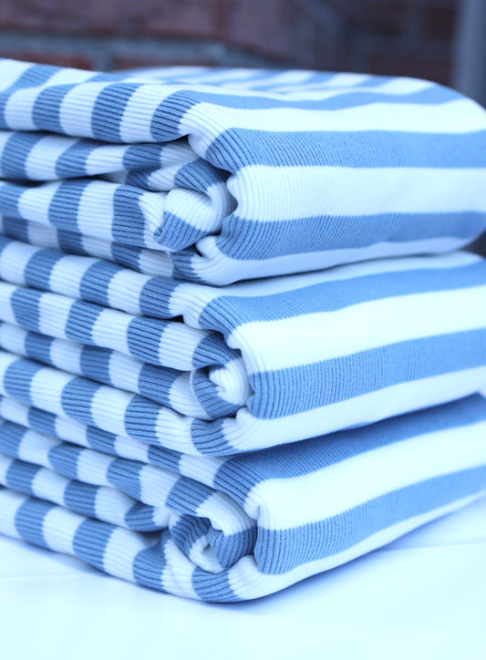 (Rib Fleece) Stripes Denim & White
